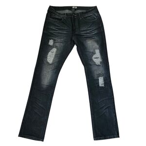 Men's Blue Black Wash Distressed Denim Jeans (No Tags, Never Worn)